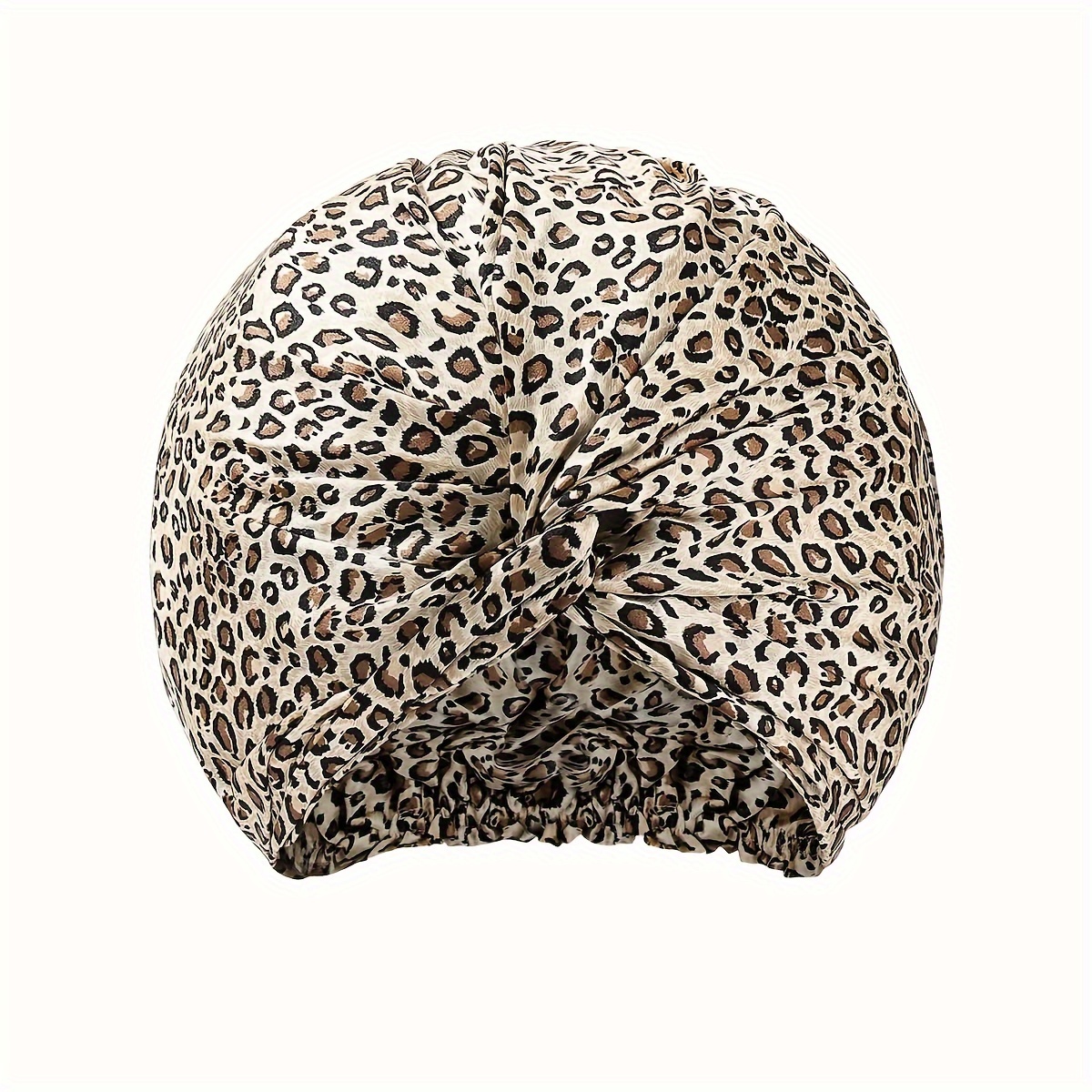 Double-layer 100% Silk Sleep Cap, Leopard Print, Cross-front Design, Double-layer Silk For Double-sided Silky Smoothness