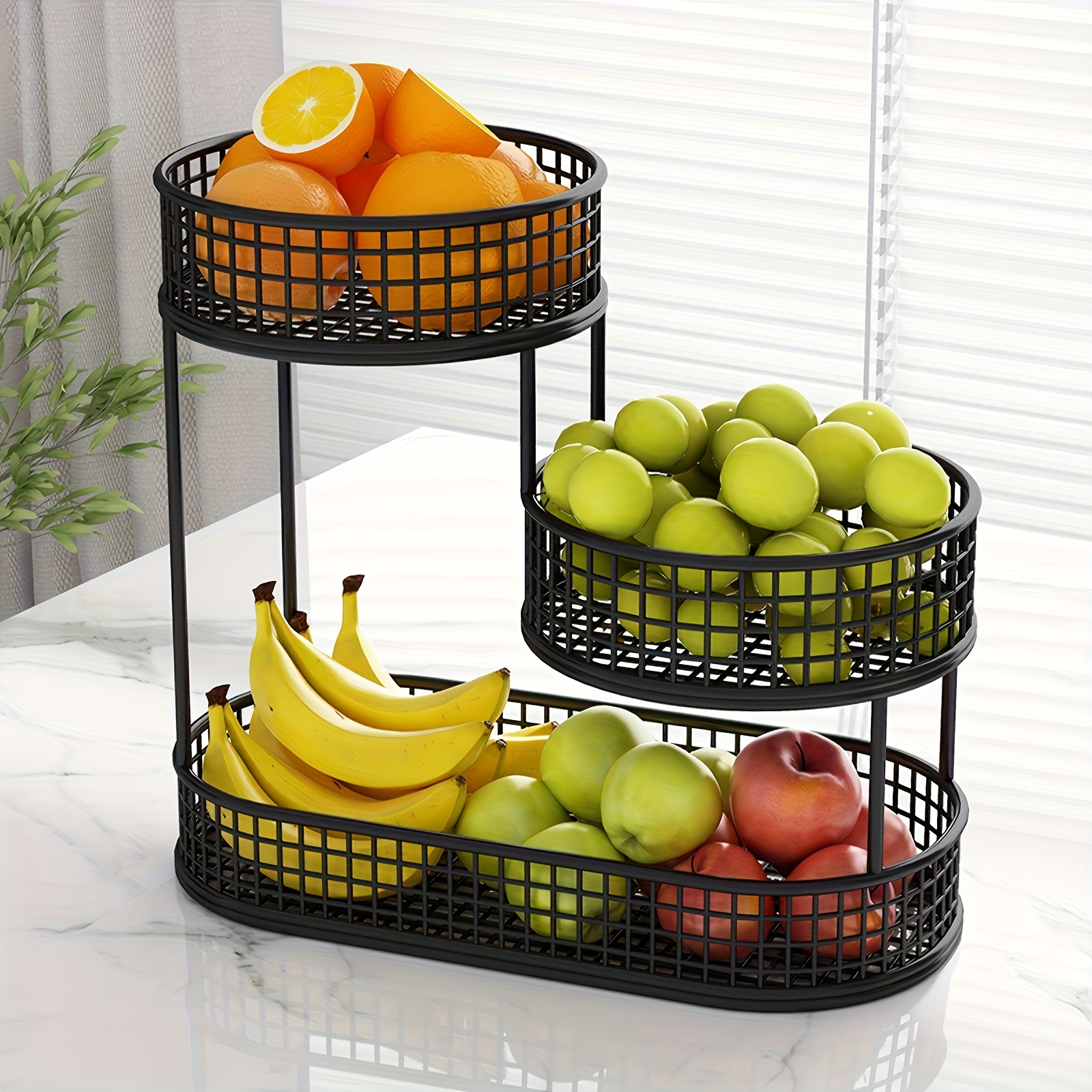 Large-capacity Three-layer Black Metal Fruit Basket - Efficient Kitchen Organization - Perfect For Fruits, Vegetables, Bread, Snacks, For Christmas, Ideal For Thanksgiving.