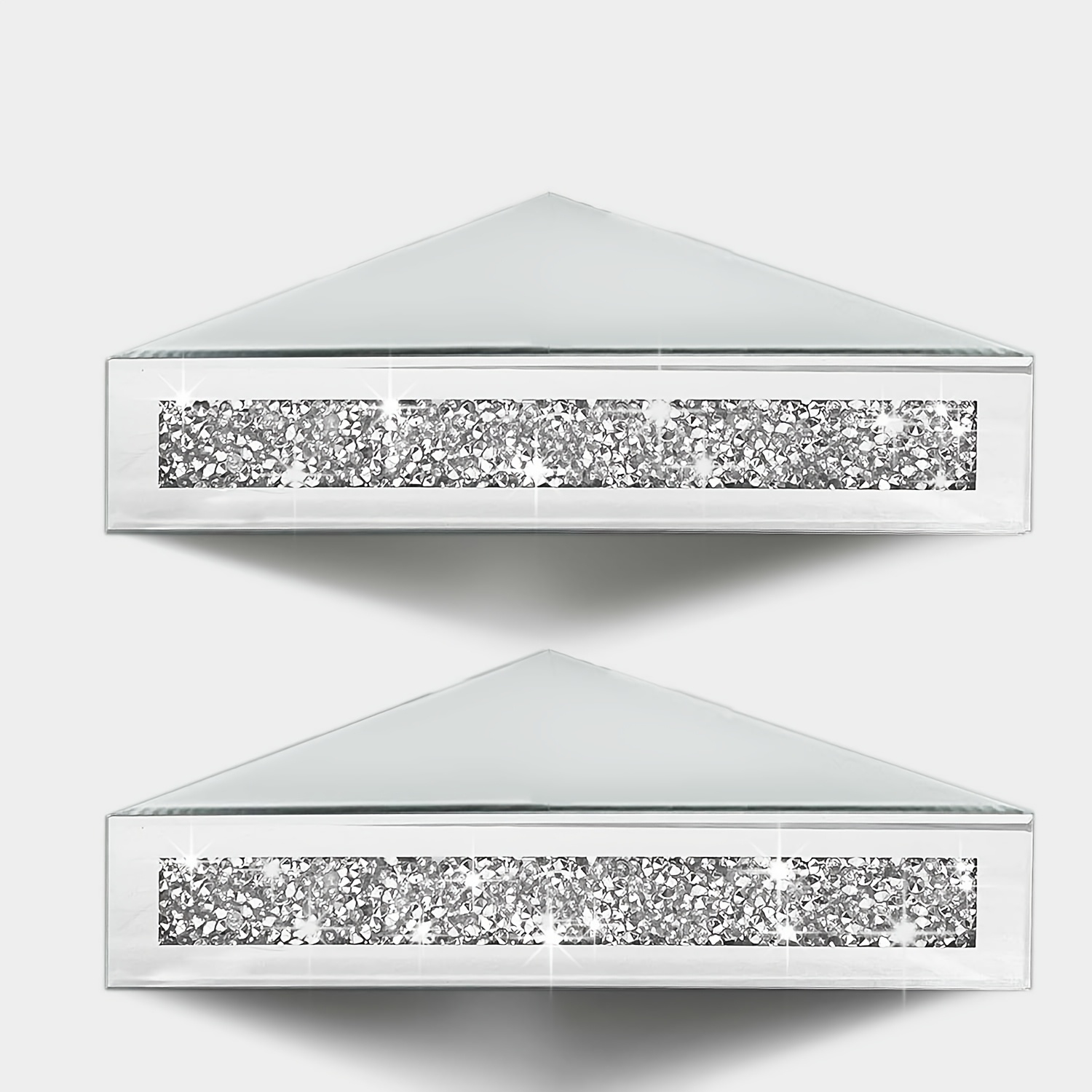 1 set silvery mirrored corner shelf with diamond   modern wall shelves for living room bedroom bathroom and kitchen