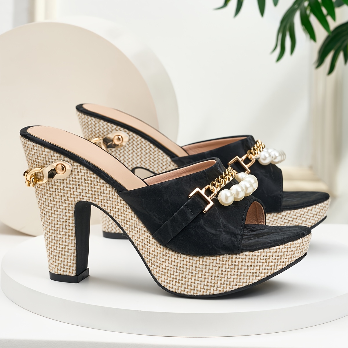 elegant womens pearl chain high heeled sandals women shoes Product details 3