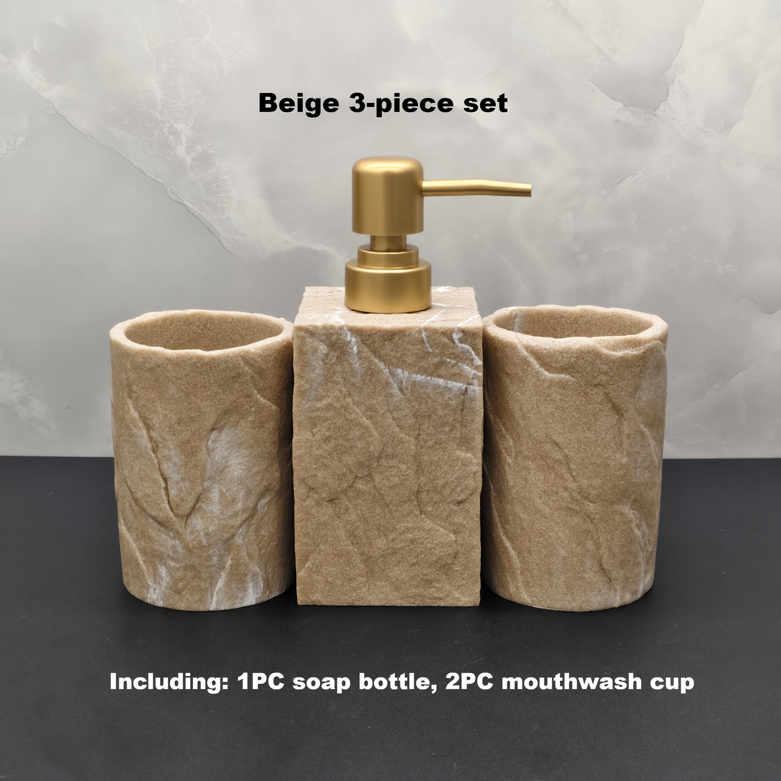 3pcs Bathroom Additions Set, Including 2 Bathroom Mouthwash Cups And 1 Soap Dispenser Bottle, Suitable for Hotel And Small Family Bathroom Kitchens