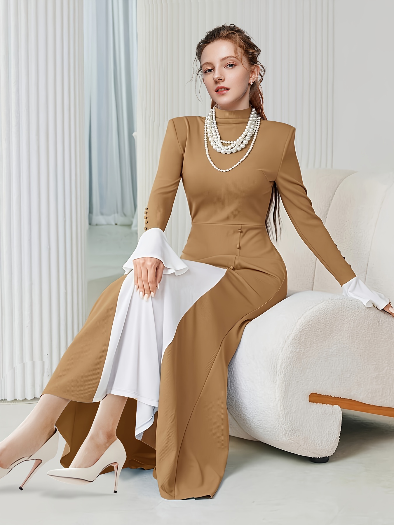Casual Color Block Contrast O Neck A Line Dresses