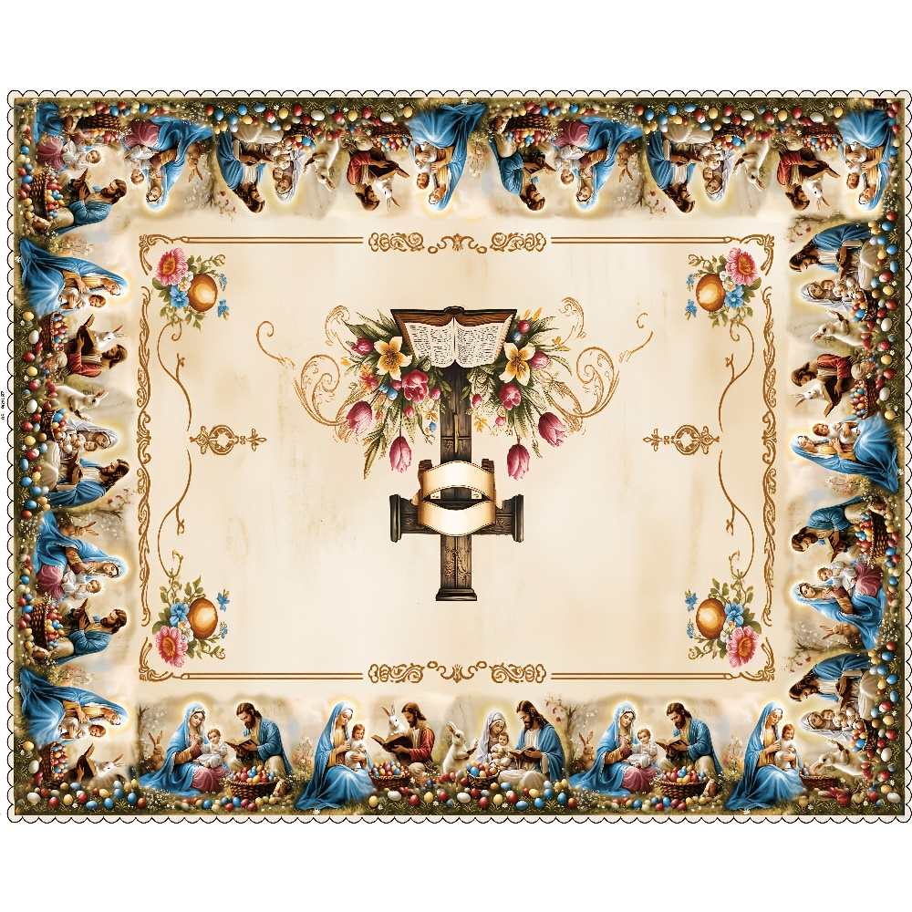 TEMU 1 mantel para temática de Pascua | Diseño floral con de de conejos vintage, huevos , en relieve, adecuado para comedor interior y exterior,