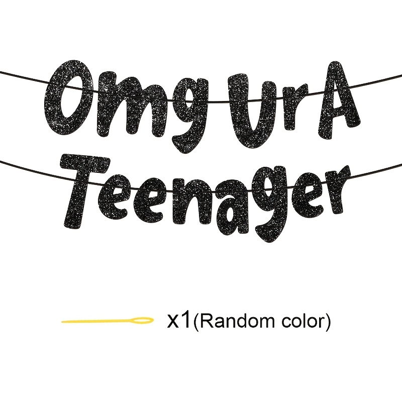 Image of Festive Glitter 'omg Ur A Teenager' Birthday Banner, Birthday Decorations, Suitable For 14 Up, Plastic Needle Color At Random