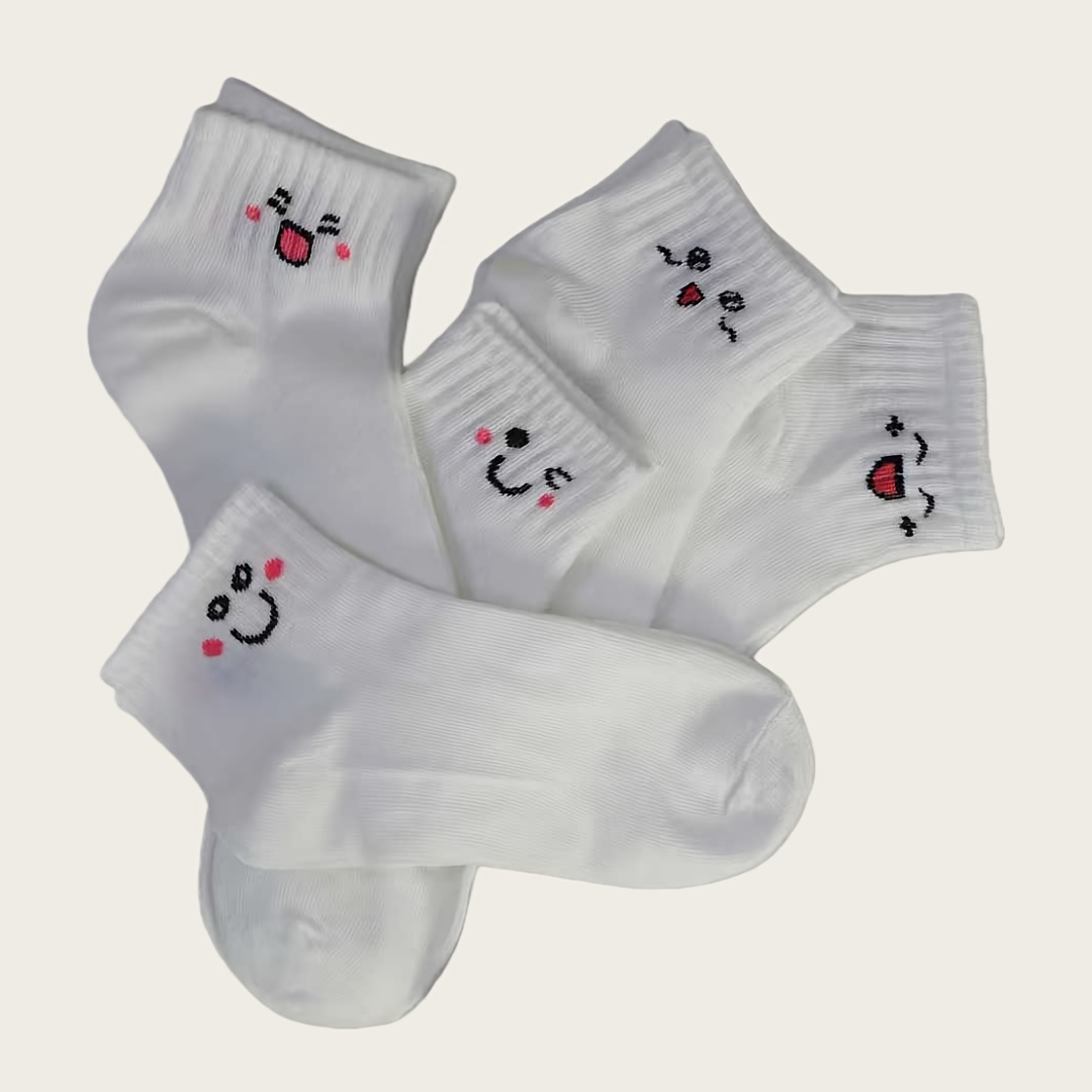 5-pair Comfortable, Stylish, Cute White Ankle Socks, For Teenager