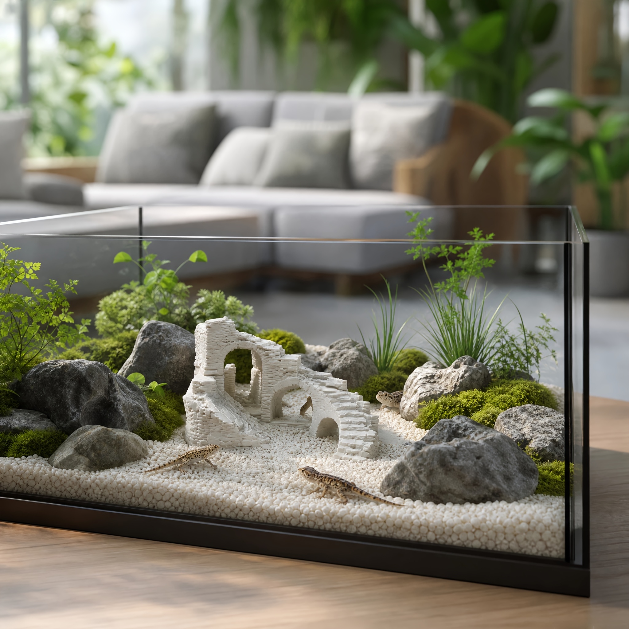 TEMU Retro Ruine Landschaftsornament, 3D-gedrucktes PLA-Material, muss an der Unterseite geklebt oder mit Steinen und Sand im Boden begraben werden,