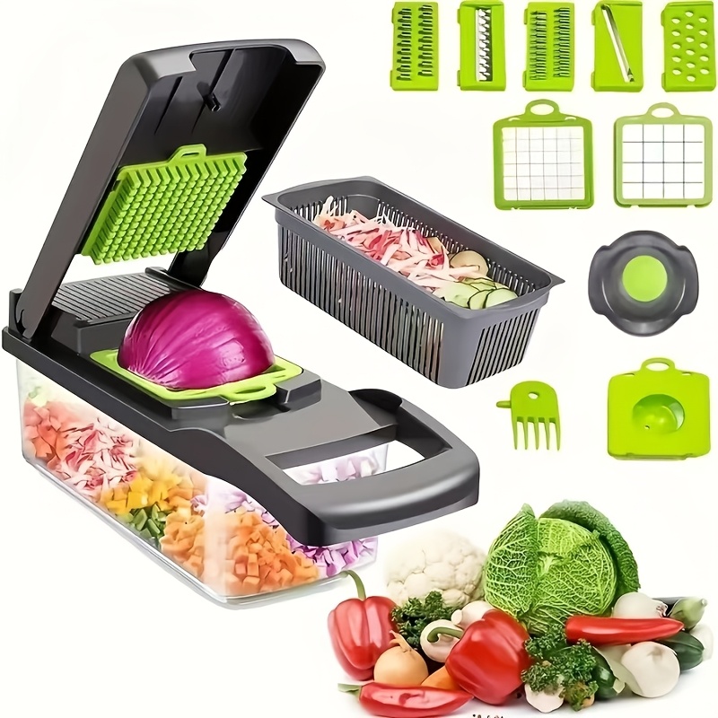 14 in 1 multifunctional vegetable chopper with large capacity collector stainless steel   manual operation   egg separator easy to   for dicing slicing and grating vegetables and fruits