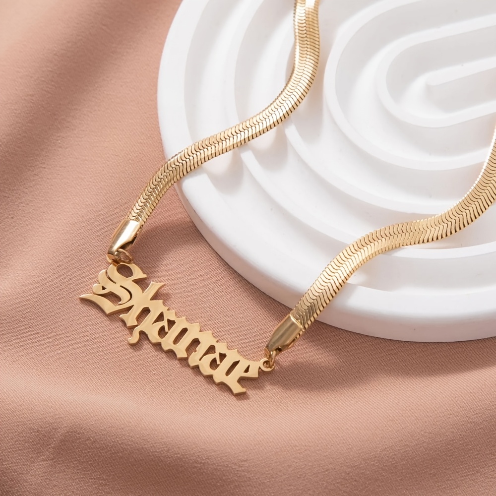 Women's Custom Golden Snake Chain Name Necklace, Gothic Style