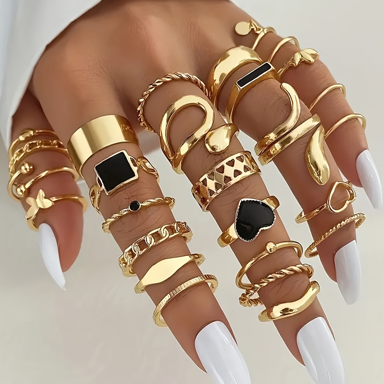 

27-piece Vintage Elegant Stackable Rings Set - Alloy, Heart Snake Drop Oil Geometric Disc Hollow Chain Wide Face Metal Fashion Rings For , Gift-, And Holiday Party