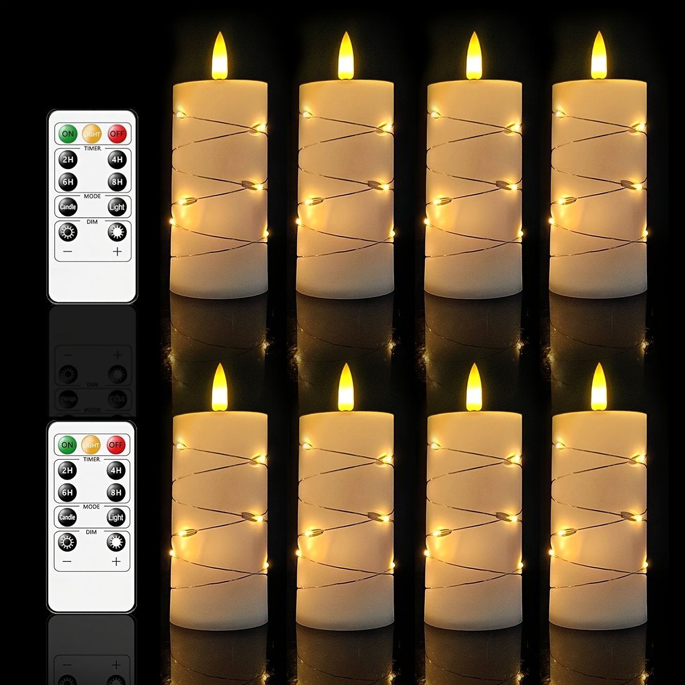 Image of Valentine's Day Gift Set Of 8! Led Electronic Candle String Lights With Remote Control For Timing And Dimming, Perfect For A Romantic Atmosphere For Couples' Parties, Safe And Smokeless Decorations