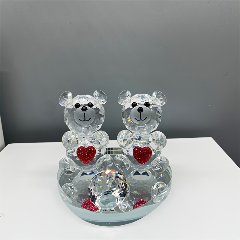 Image of 1pc Of Heart-shaped Crystal Bear Ornament With Base, Beautiful Car Ornament, - Suitable For Birthday, Valentine's Day, Thanksgiving, New Year, Spring Ornaments, Crystal Crafts, Home Decorations