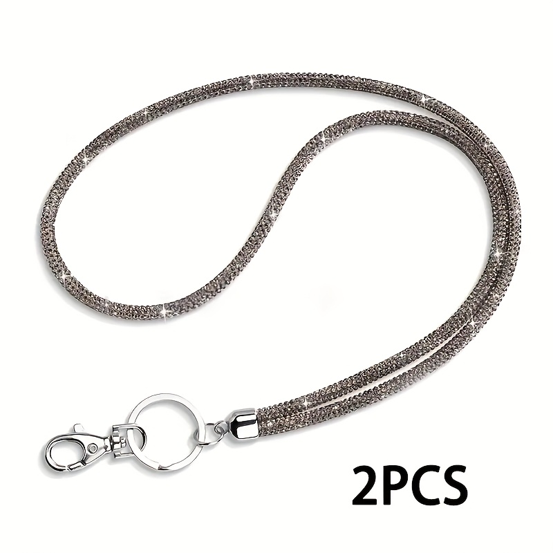 TEMU 2D 2er-Pack Strass-Lanyard, 80 cm (31,5 Zoll) glänzender Halsband-Lanyard mit Metallverschluss und Schlüsselring + 2 durchsichtige Kartenhalter,