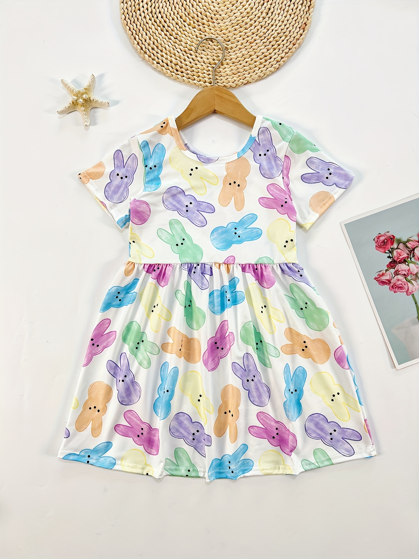 girls spring summer cute rabbit dress smiling - Temu