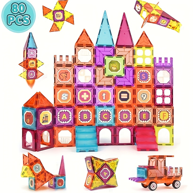 

80pcs Magnetic Building Blocks Set For - 3d Stem Puzzle Toys, Creative Intelligence Development, Perfect Christmas Gift, Assorted Colors