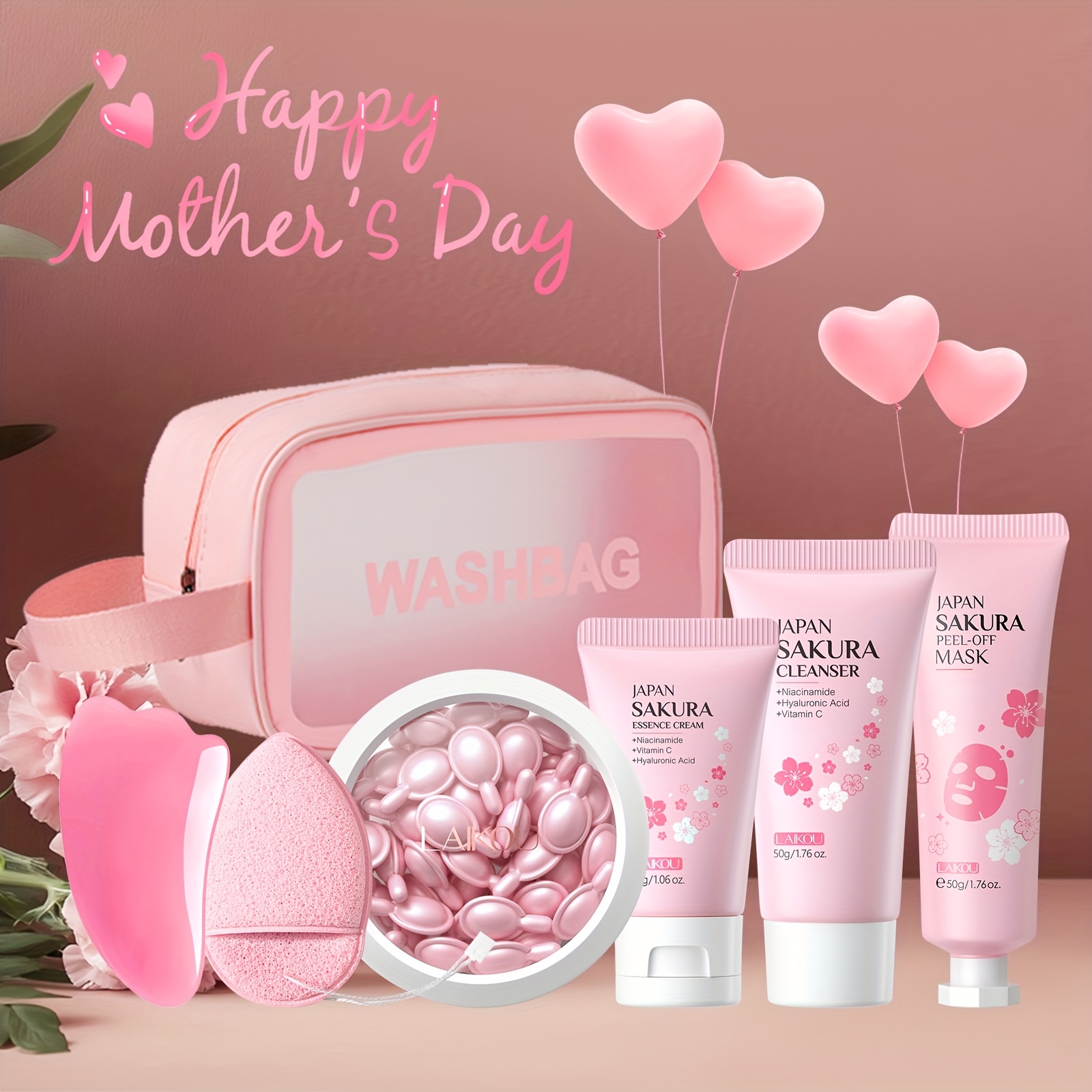 gift mom japan sakura face light beige care set moisturizing