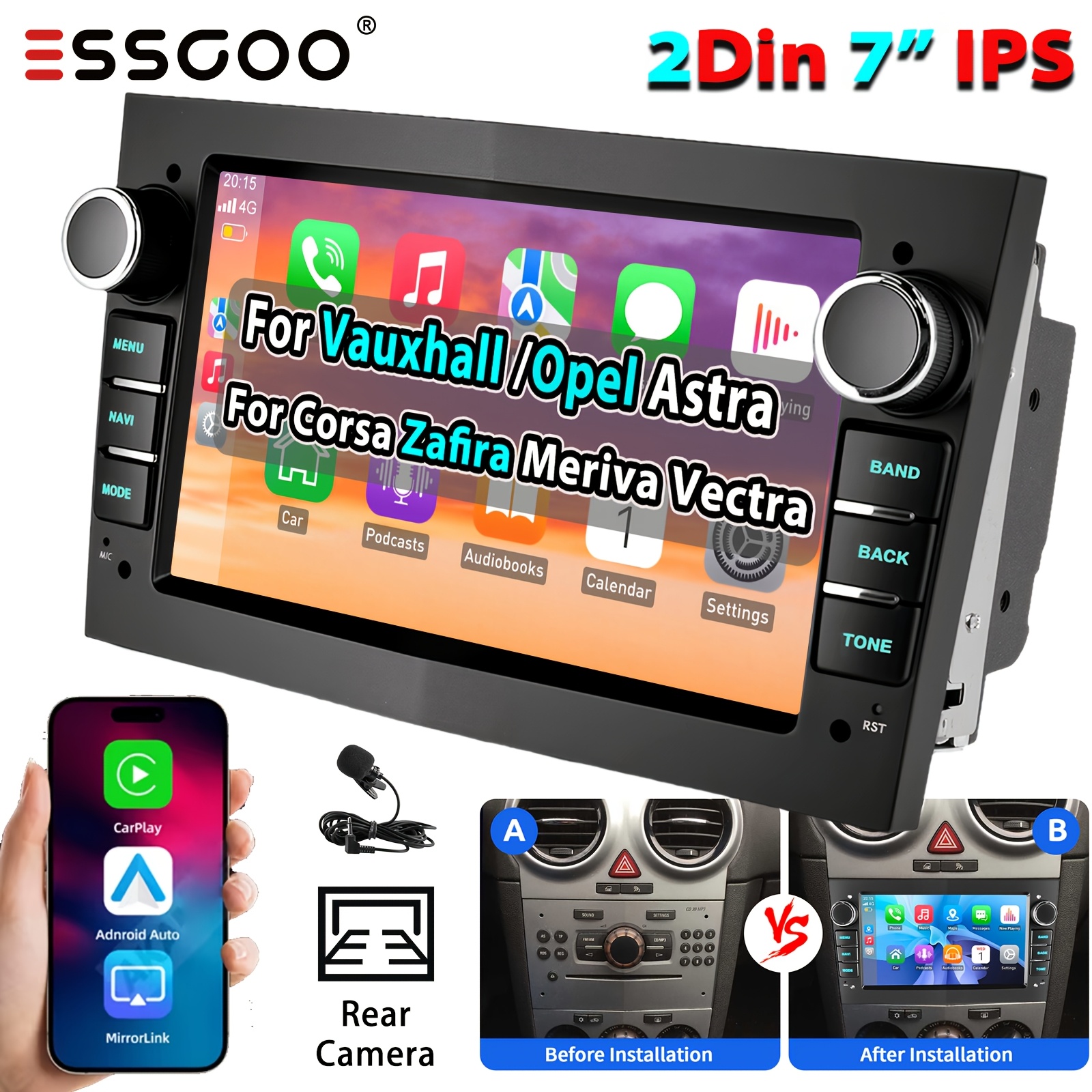 TEMU Essgoo 7 Inch Ips Car Stereo For , Auto Car Radio With Wifi Rds Usb Fm/am Radio For For For Antara Vectra Car Accessories With Microphone&camera