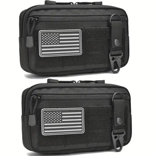 JC-039 2-Pack MOLLE Management Pouch with Flag Patch And Keychain - Utility EDC Tool Pouch Lateral Modular Pouch Pouch