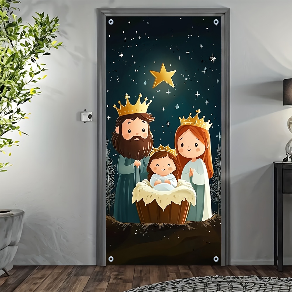 TEMU Pancarta 2D, pancarta para puerta 2D, 2D para puerta de Halloween, cortina de puerta navideña pancarta 2D para puerta, 1 pieza pancarta para