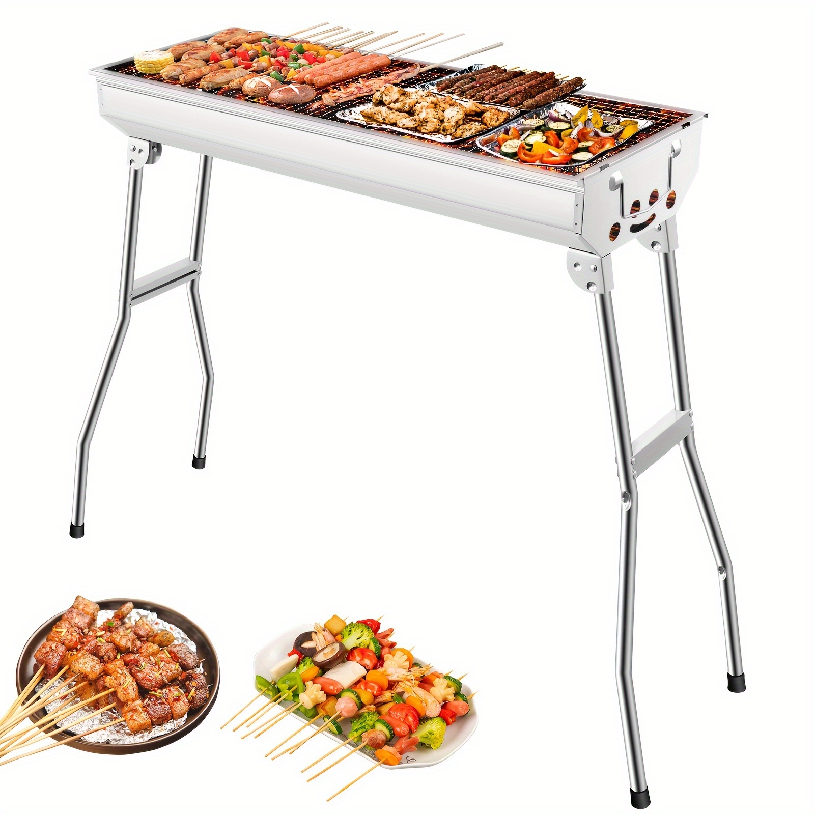 

1pc Stainless Steel Charcoal Grill, Outdoor Bbq Cooker With Free Installation, Food-grade Material, For Garden, Lawn, And Patio Use