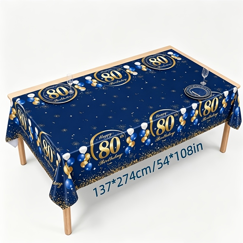TEMU Happy 80th Birthday Party Tablecloth, Navy Blue And Shredded Paper Rectangular Tablecloth, Decorations For 80th Birthday Party Dinner