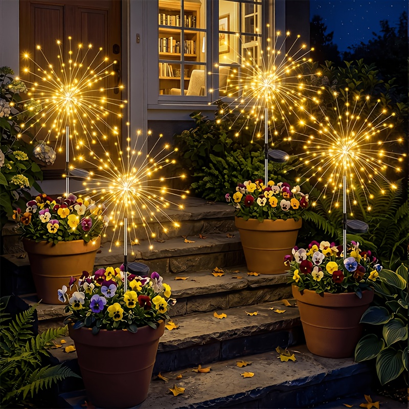 TEMU 4 Pack Outdoor Fairy Lights Suitable For Yard Pathway Flowerbed Balcony Patio Christmas Decoration - Solar Garden Lights With Twinkle Lights,