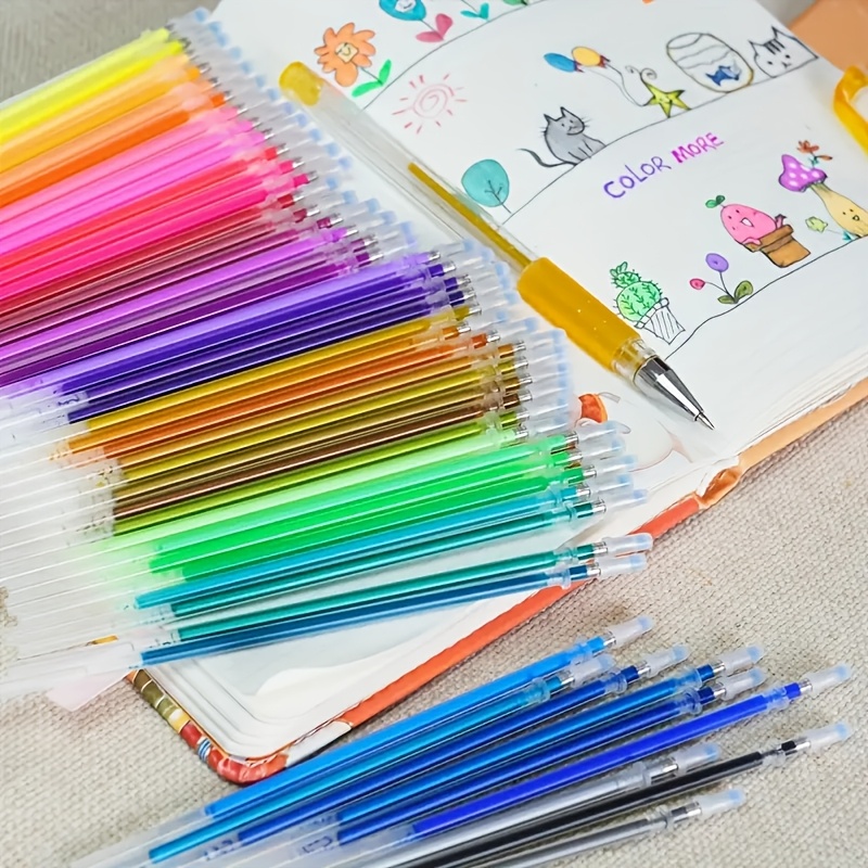 E-shop 48 leuchtende Farbrefills + 1 Premium Goldener Stift, hochwertige Metallverarbeitung & geschmeidige, schnelltrocknende Tinte, Set für