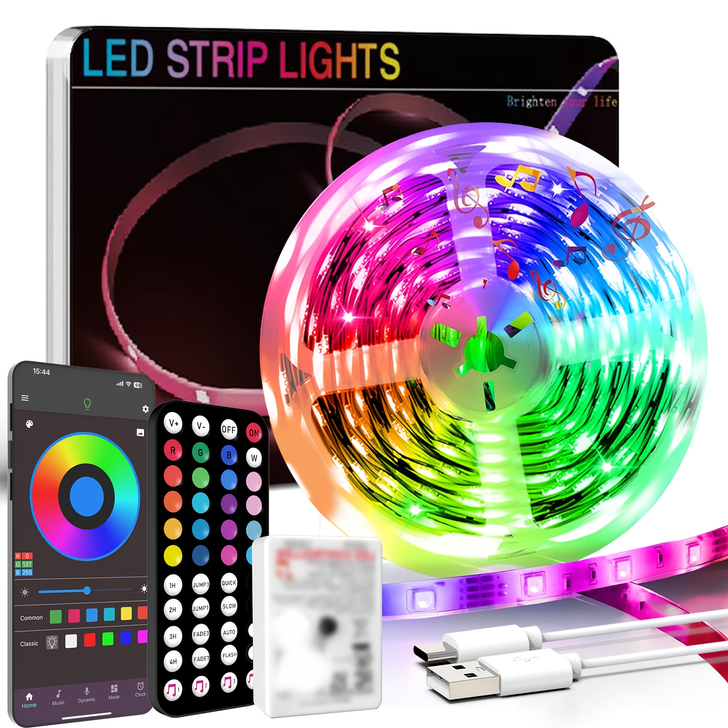   smart led strip lights 16 million colors rgb app and remote control timed lighting music sync usb powered wall mounted polished end for bedroom ceiling room decor birthday wedding  