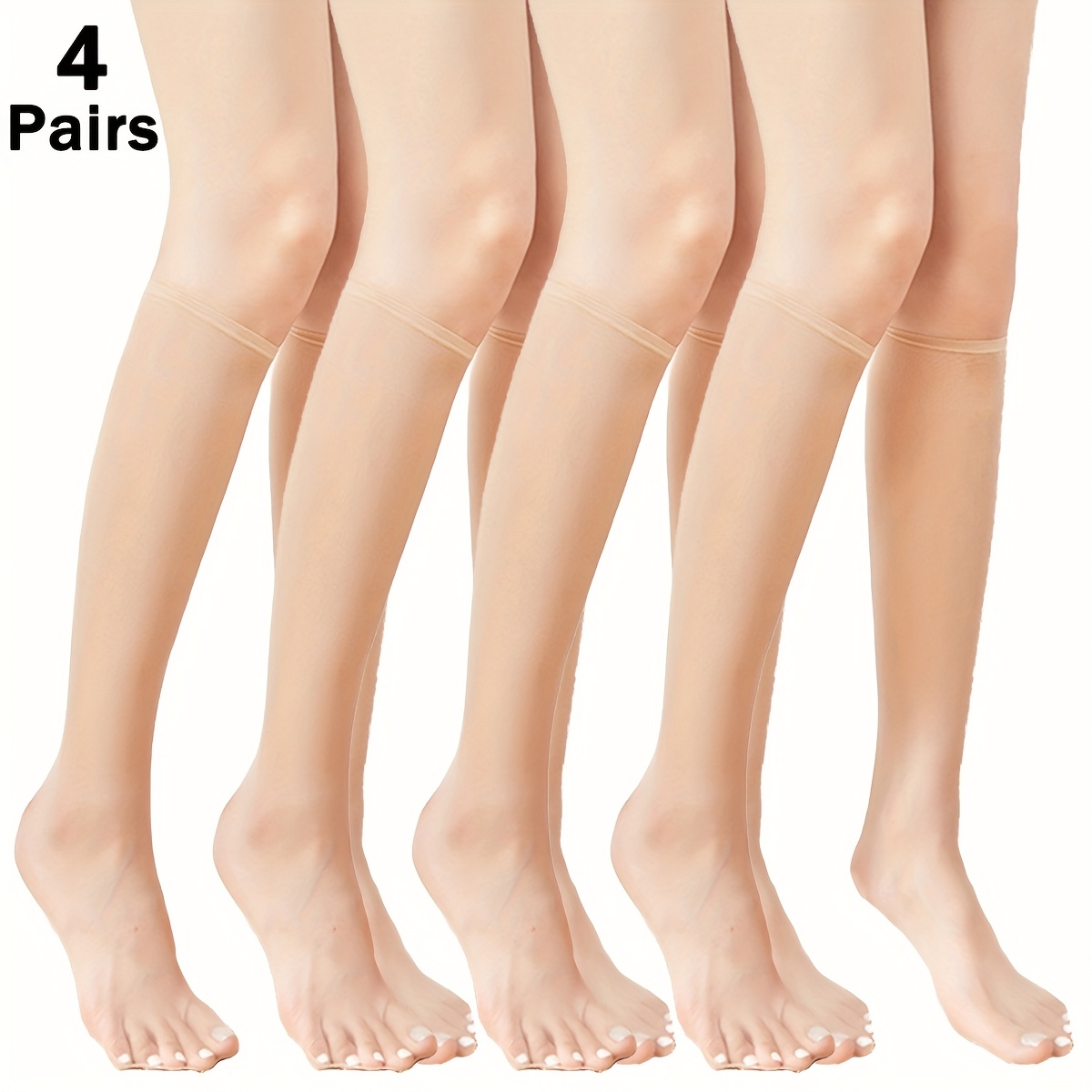 Image of 4 Pairs Of Women'-thin Invisible Calf Socks Mid-calf Summer Seamless Nude Half-length Stockings
