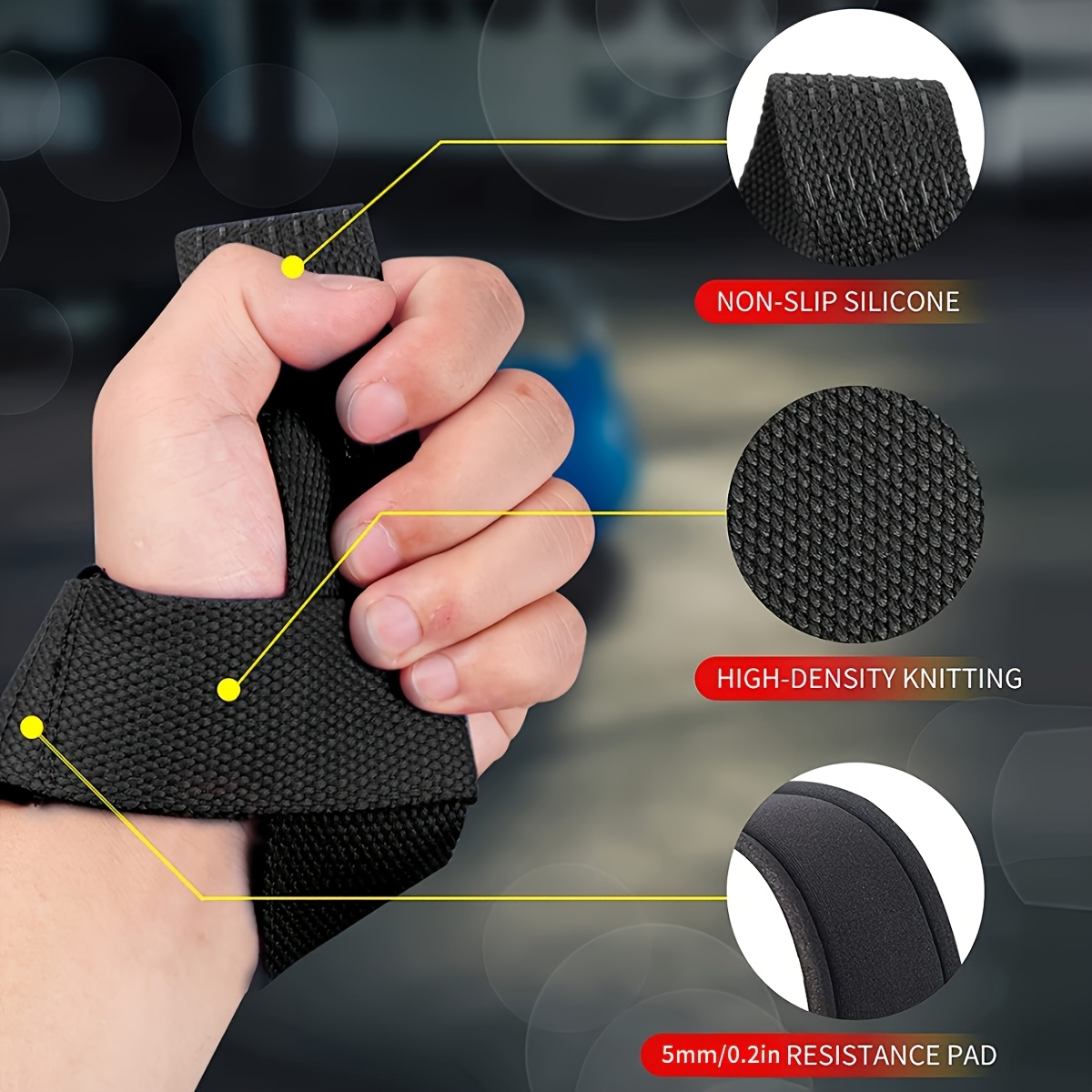 2pcs Lifting Wrist Straps for Weightlifting Silicone Anti-slip Weight Lifting Straps for Men & Women Gym Fitness Deadlift Straps