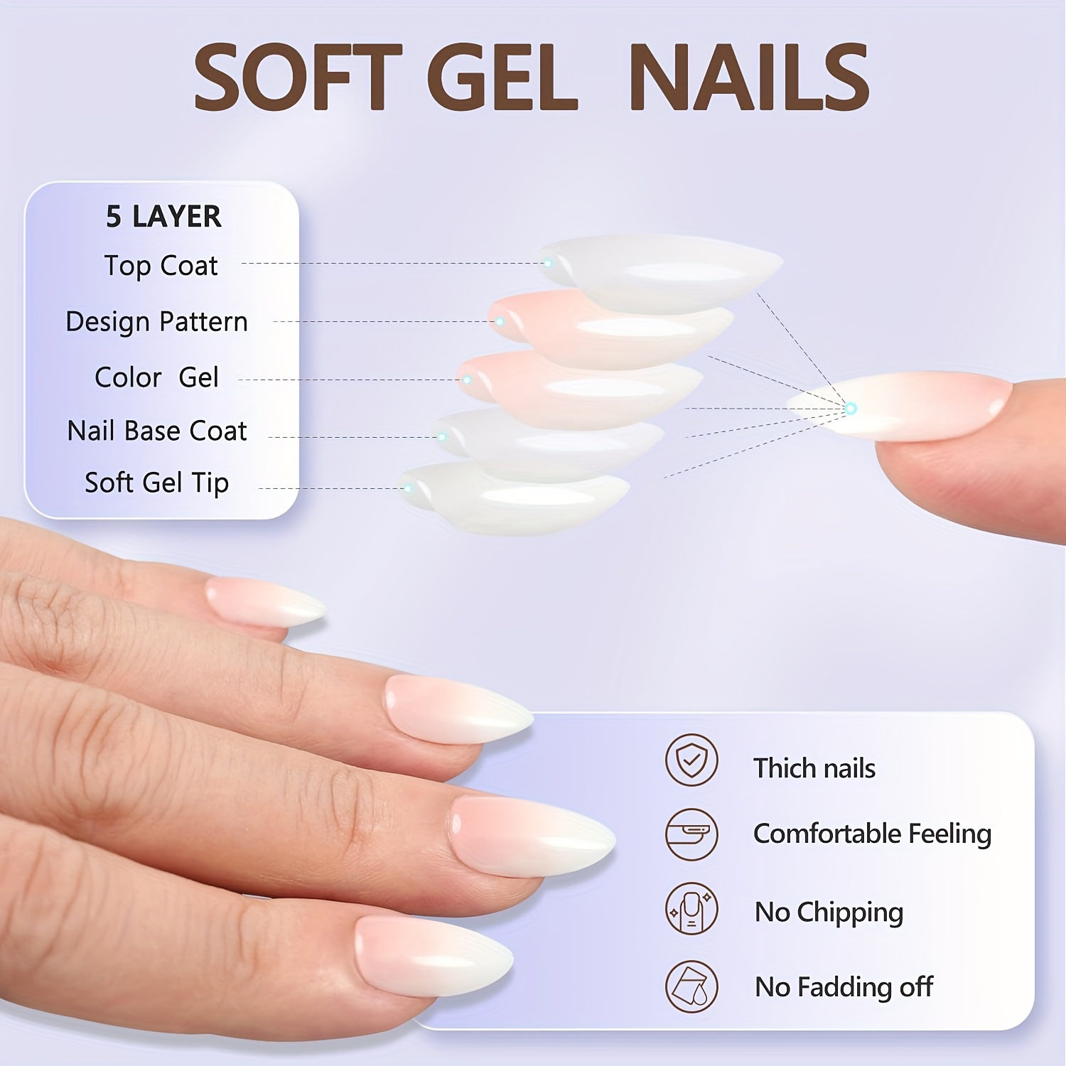 120 Stück Nageltips Mandelform – Kurze Gelnägel, 12 Größen, ABS-Material
