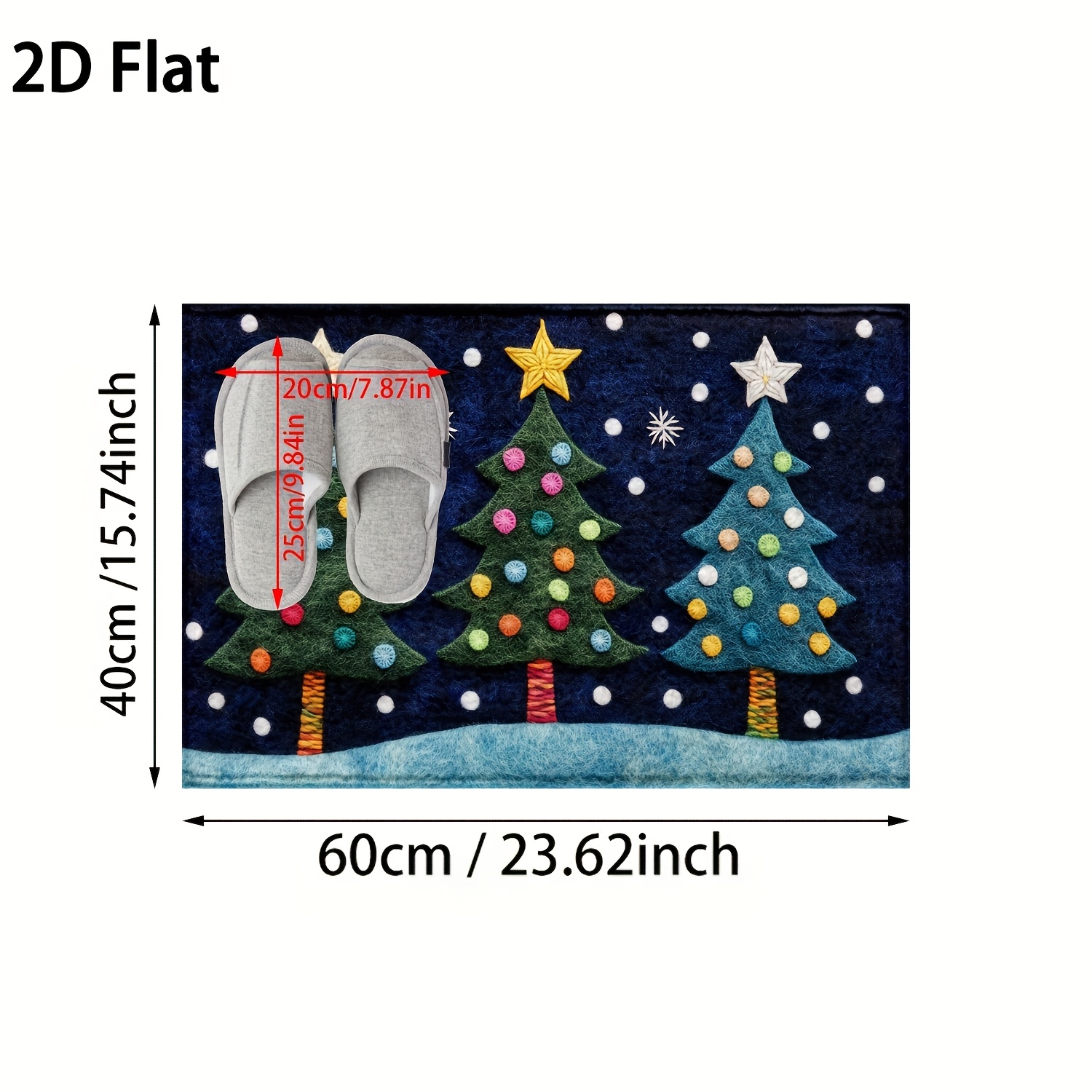 TEMU 1pc 2d Flat Christmas Three-dimensional Christmas Tree Snowflakes Design Micro Fiber Anti-slip Mat, Imitation Cashmere, Home Area Carpet, Fluffy