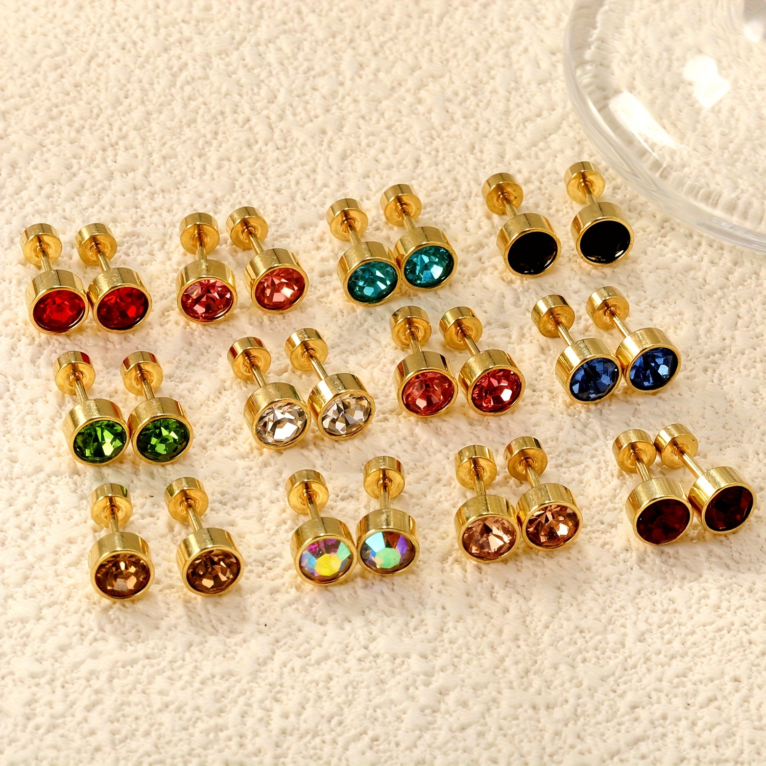 TEMU 12 Pairs/set Bohemian Style With Shiny Synthetic Synthetic Cubic Zirconiaia Accents, Fashionable Personality Light Luxury Elegant Steel Stud