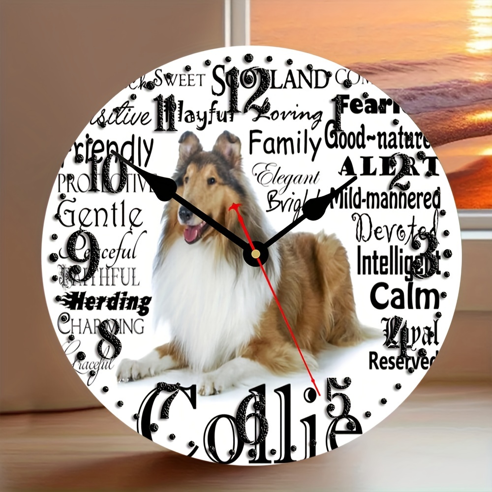 

1pc Collie Traits Wooden Wall Clock 10-inch - Battery Operated Aa Powered, Decorative Dog Breed Personality Clock For Home, Office, And School - Artistic Decor H193