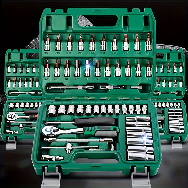 

46-piece 1/4" Drive Socket & Ratchet Wrench Set With Metric Bits And Extension Bars - Durable Steel, Includes Storage Case For Auto Repairs & Home Diy
