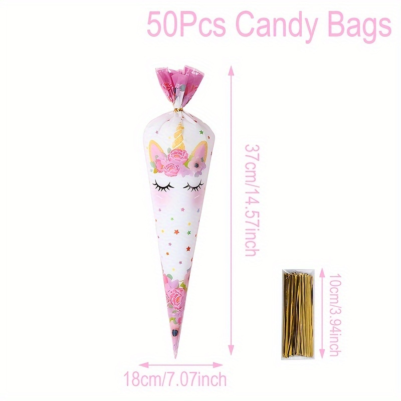Image of 50pcs, Triangle Candy Bags (with ), 37*18cm, Candy Gift Packaging Bags, Theme Party Decoration, Birthday Party Decoration, Baby Shower Party Supplies Gifts Bag
