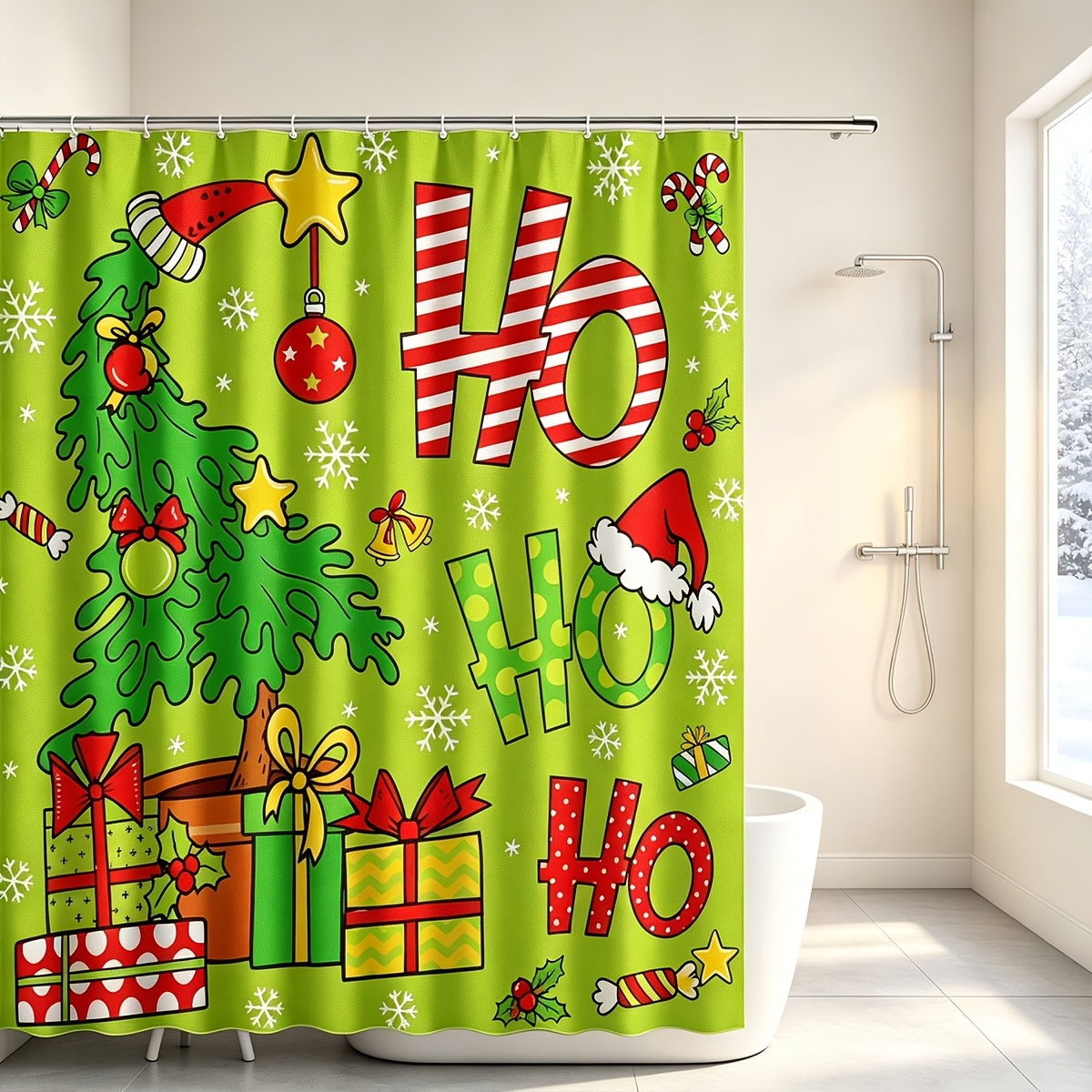 TEMU Rideau de douche plat 2D, 1 pièce, de dessin animé de Noël Ho plat 2D, décoration de salle de bain, décoration d'automne , ajouts de salle de