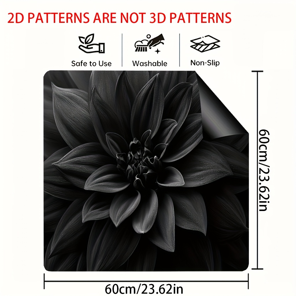 TEMU 1pc, Tapis Décoratif Plat 2D pour Four et Couvercle Décoratif, Tapis de Couvercle de Cuisinière, Motif de Fleurs Noires, Multi- Parfait pour