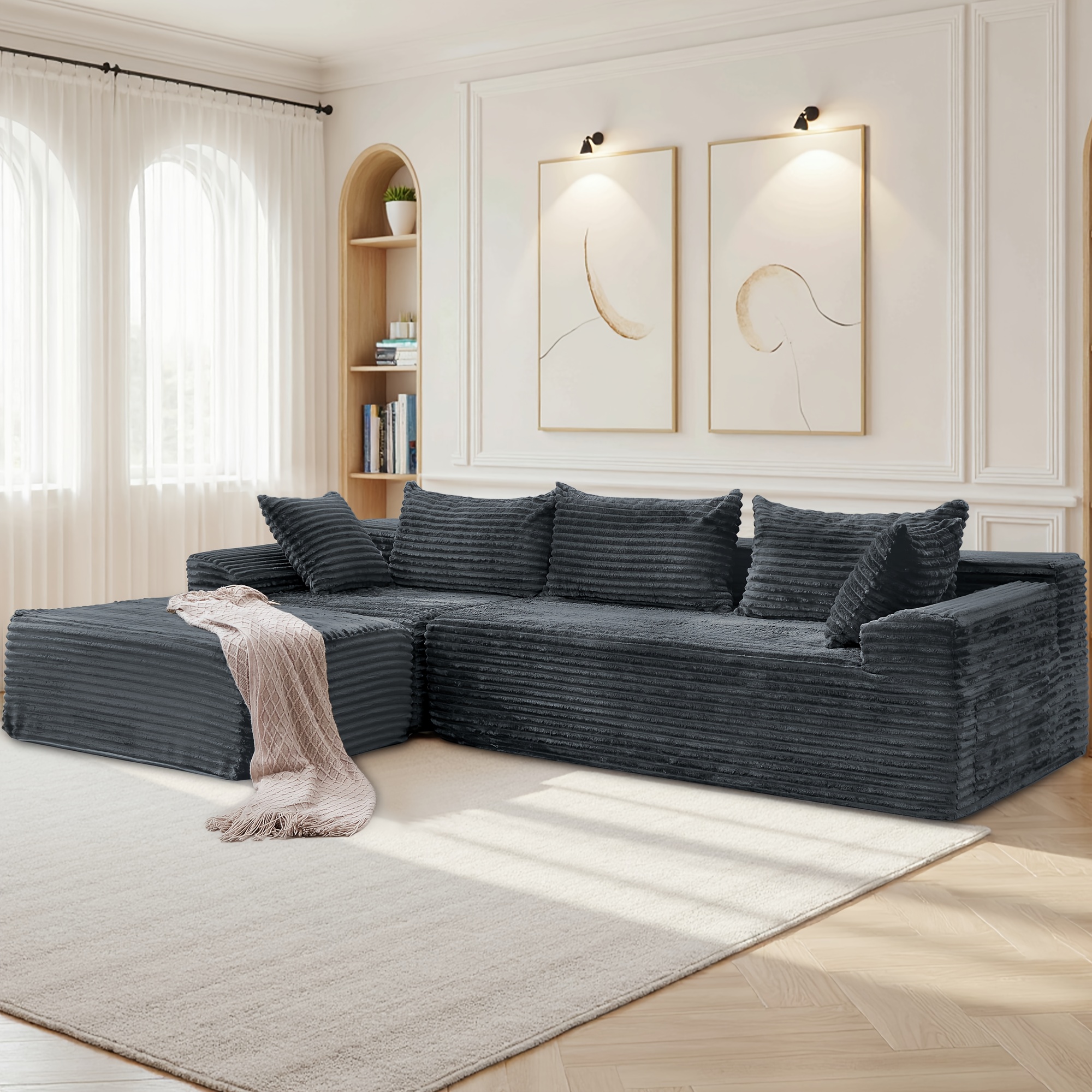 TEMU For The Living Room, L-shaped , Versatile Sofa That In Various , Cozy Corduroy Plush Sofa Featuring A Deep Seat And Side Pockets, An Ideal For