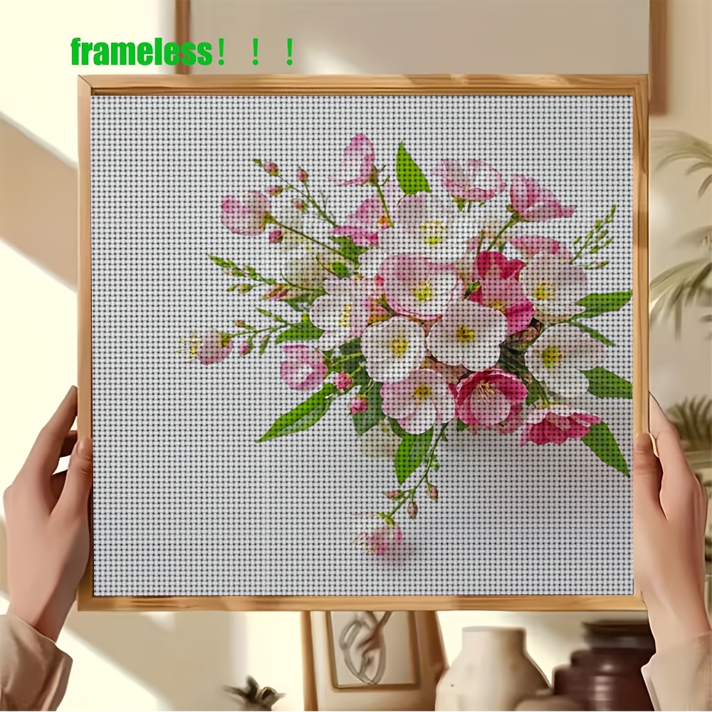 DIY Cross-Stitch Printed Kit, Pink and White Flower Bouquet Pattern
