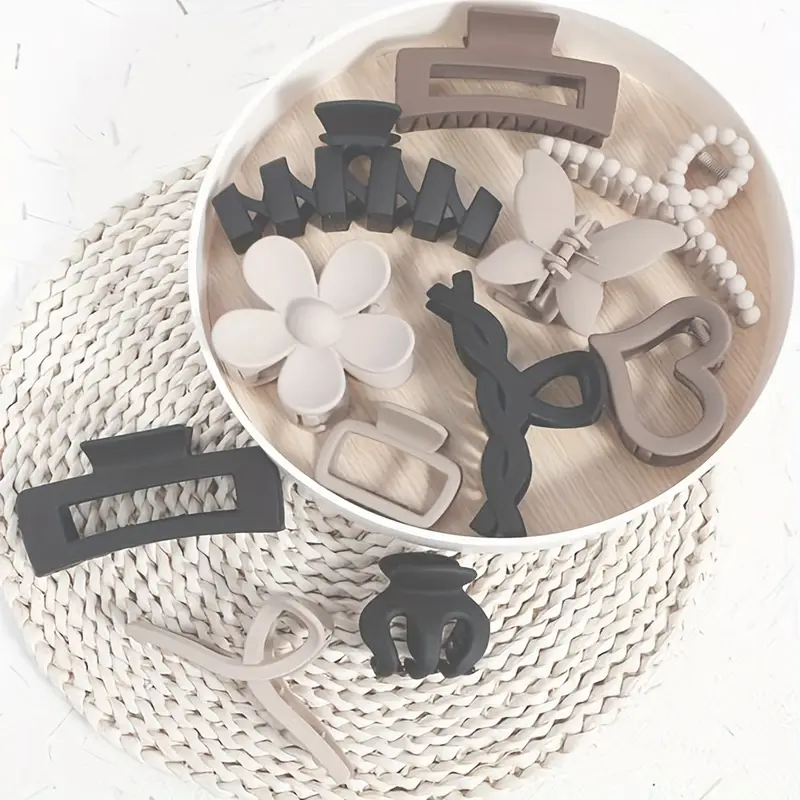 women s large hollowed out   flower hair clip set - elegant beige & black baroque-inspired hairpins with large statement clips, beads & flowers for parties, daily wear, back to school - durable hair accessories in neutral tones (beige, black, white, brown) - versatile for braids, buns, ponytails Product details 1