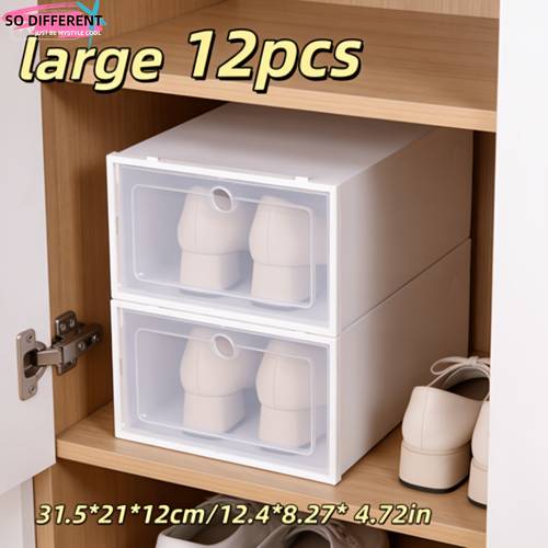 12 pair transparent shoe boxes easy to store plastic anti oxidation multi layer foldable shoe rack transparent drawer style shoe cabinet large capacity for organized storage stackable