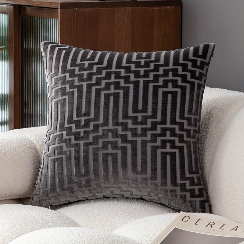 Image of 1pc Decorative Cushion Cover, 45*45cm/18*18inch, Double-sided Geometric Cut Pile Pillowcase, Home Sofa Room Decorative Pillow Cover, Beige Gray Wine Red
