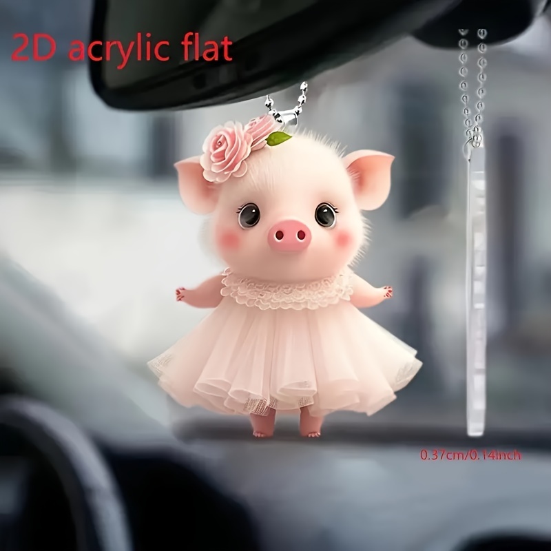 

1pc, 2d Acrylic Exquisite And Beautiful Dress, Pig Pig Car Rearview Mirror Decorative Pendant, Backpack Keychain Decorative Pendant, Home Decoration Products
