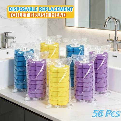 56pcs toilet cleaning rod replacement set 3 color transparent packaging bags disposable toilet replacement head pads suitable for bathtubs and washbasins