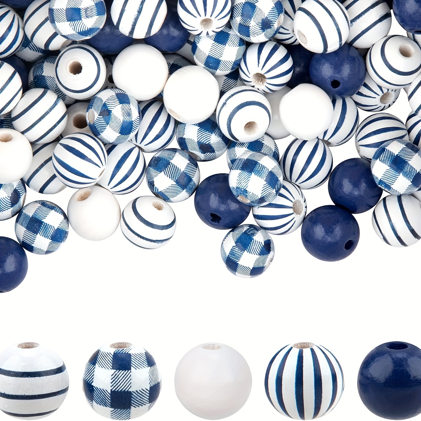 

50 Pieces Of Striped And Checkered Wooden Beads, 16mm, Handcrafted And Polished, Perfect For Diy Crafts, Jewelry Making, And Home Decor