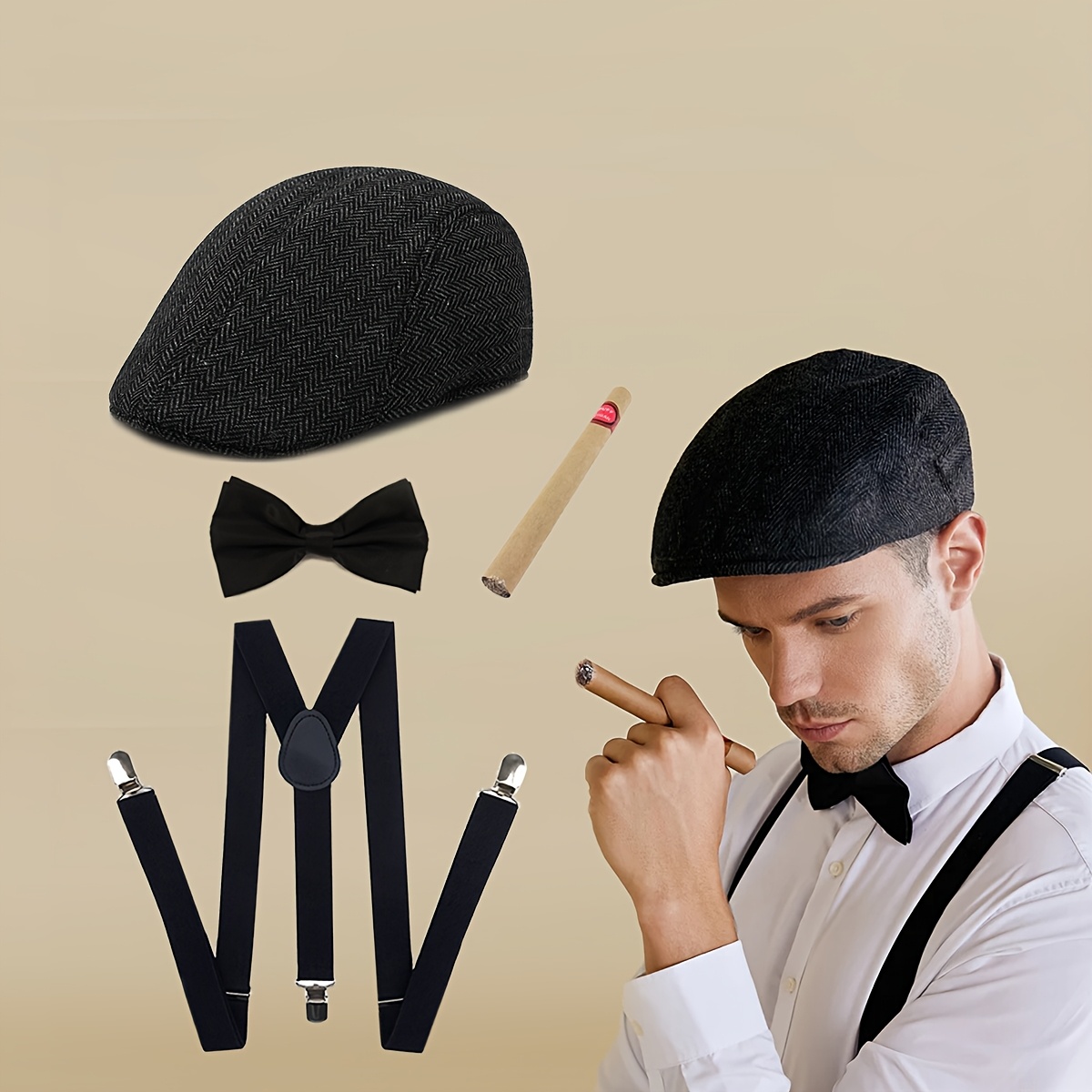 men's 1920s men's clothing accessories set, men's style clothing