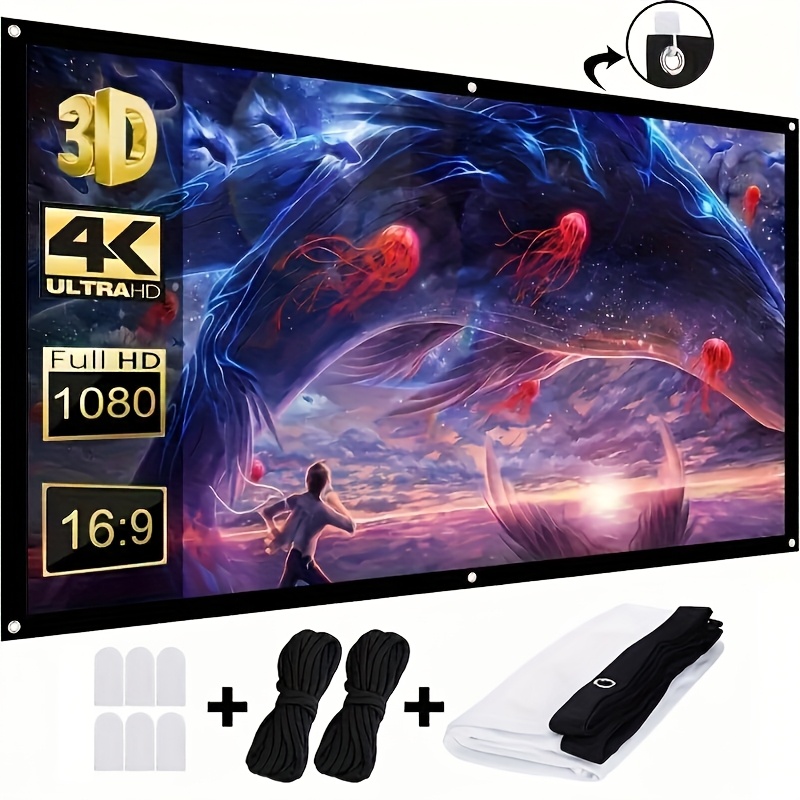4k 100-inch 3d Projection Screen, 16:9 Ratio, Portable Foldable Design For Home Theater And Outdoor Use, Manual Retraction, Sunset Landscape Display, Durable Fabric Screen