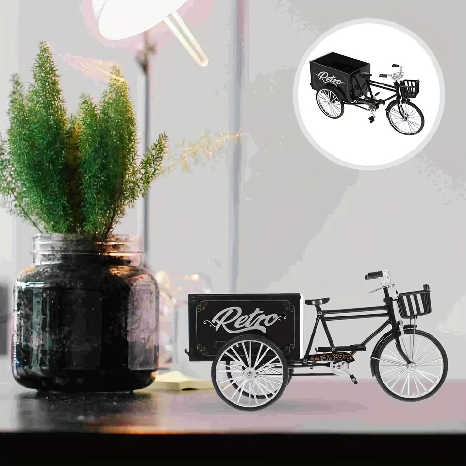 

1pc Retro Metal Tricycle Model, Mini Bike With Basket, Pen Storage Desktop Decor, Collectible Gift For Rooms, Indoor & Outdoor Use, No Electricity Needed