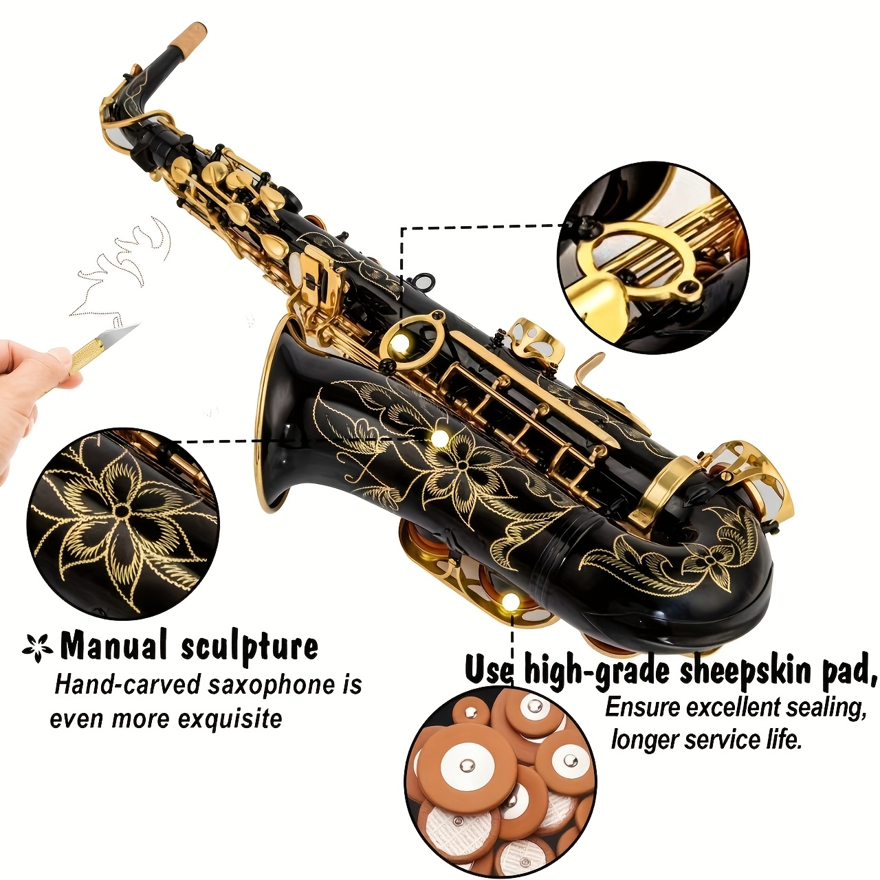 professional     saxophone set hand carved   case and premium accessories brass material with black golden lacquer   suitable for beginners and professionals