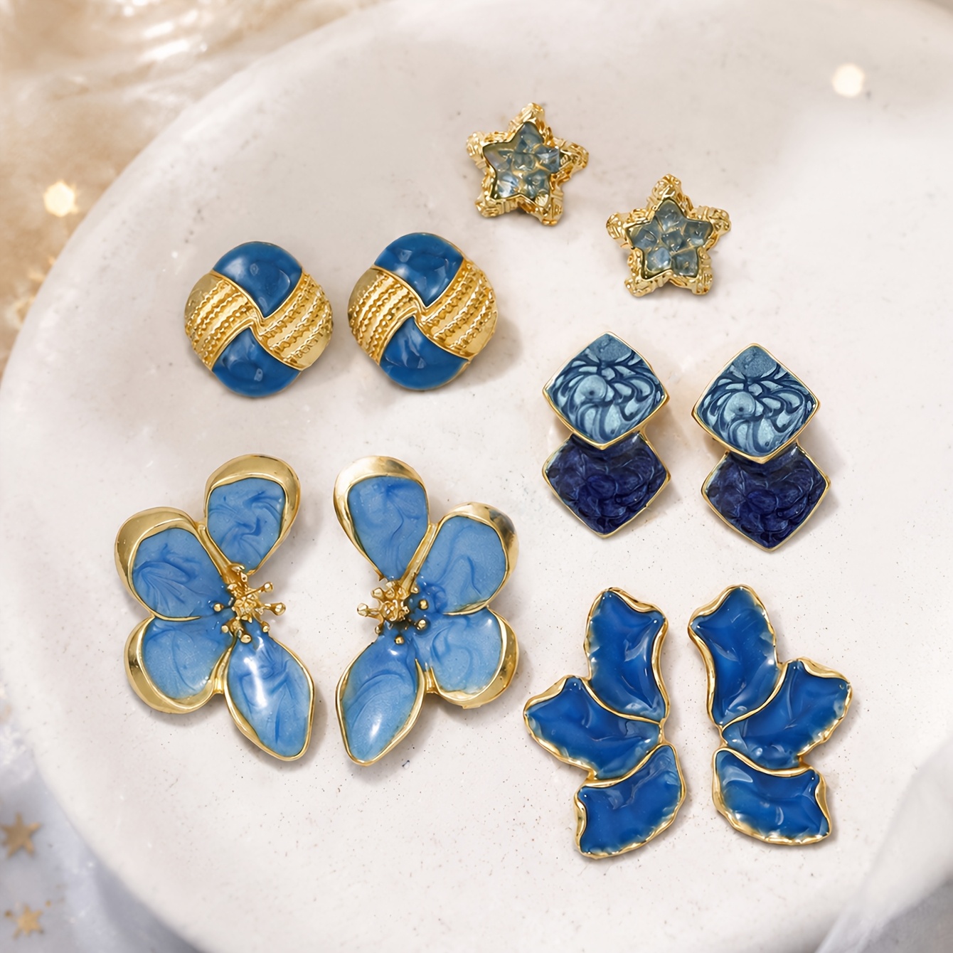TEMU 5 Pairs Exquisite Fashionable Cute Blue Maple Star-shaped Design Women's Earrings, Women's Fashion Stud Earrings, Individual Elegant Luxurious